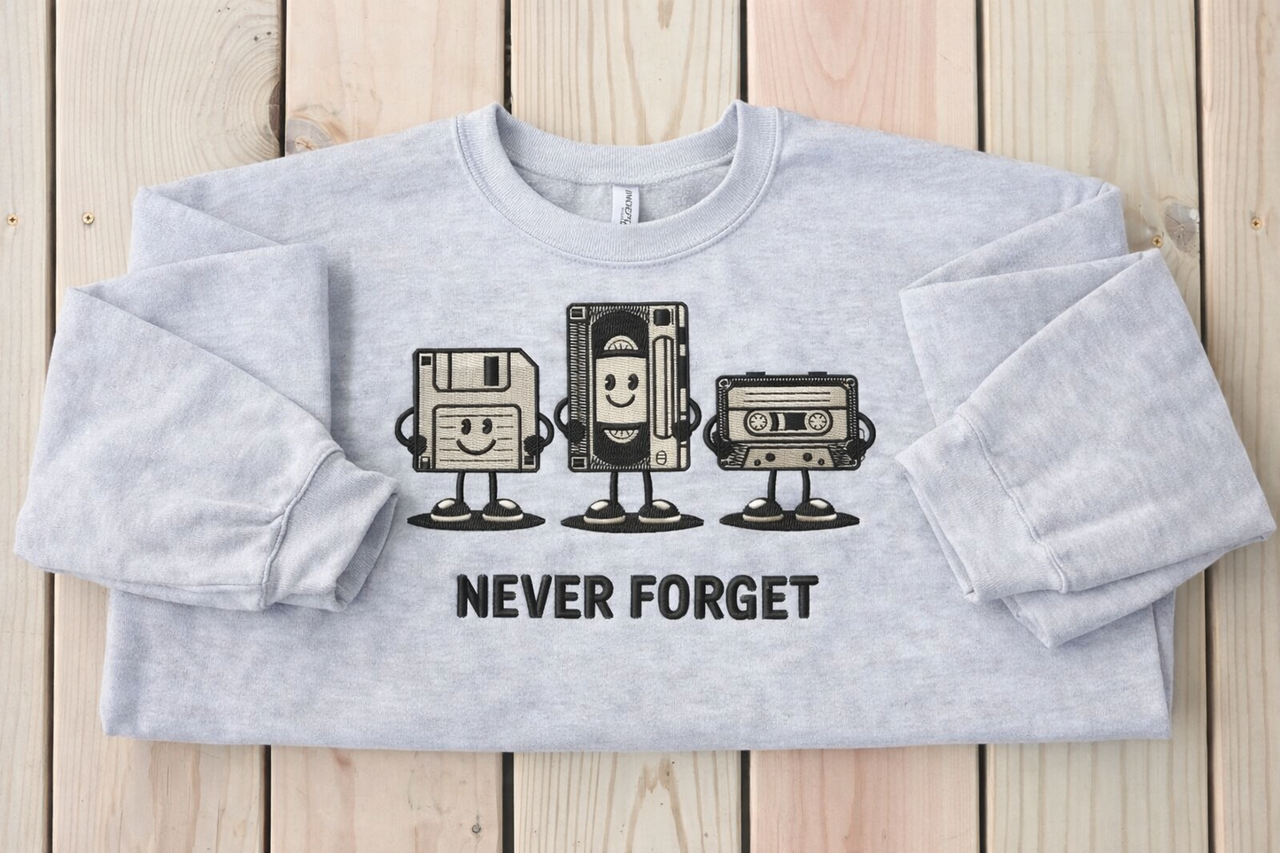 Never Forget floppy disk, VHS, cassette retro Crewneck Sweater - Preorder