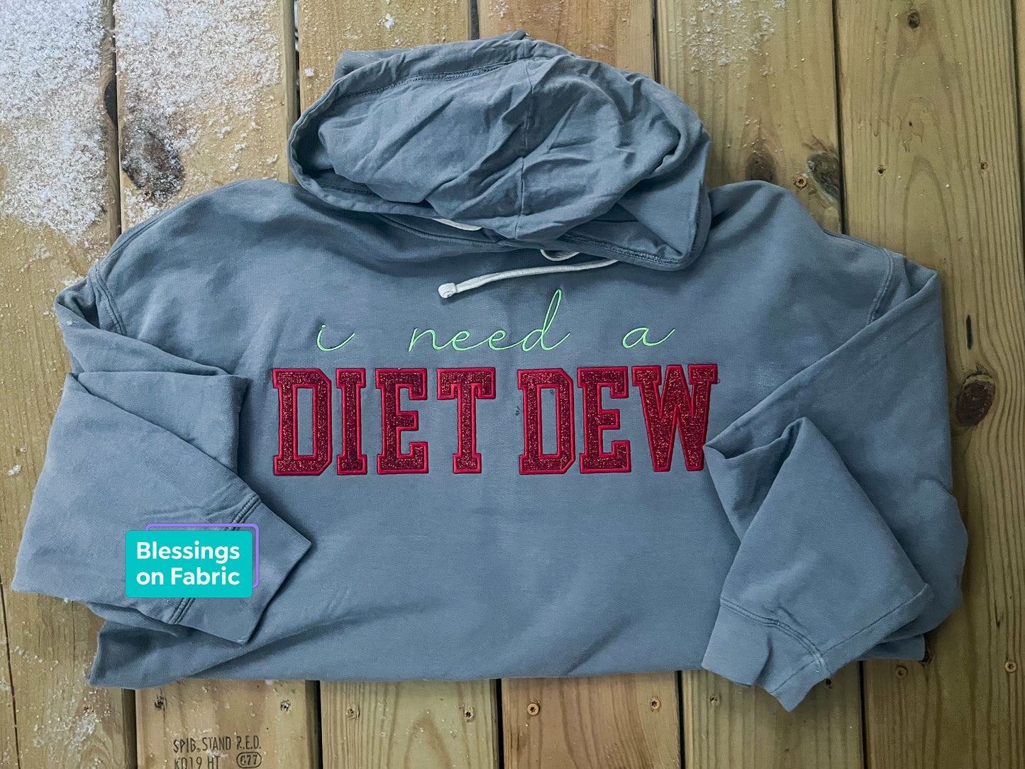I need a DIET DEW - Red Shimmer Applique Crewneck Sweater - Preorder