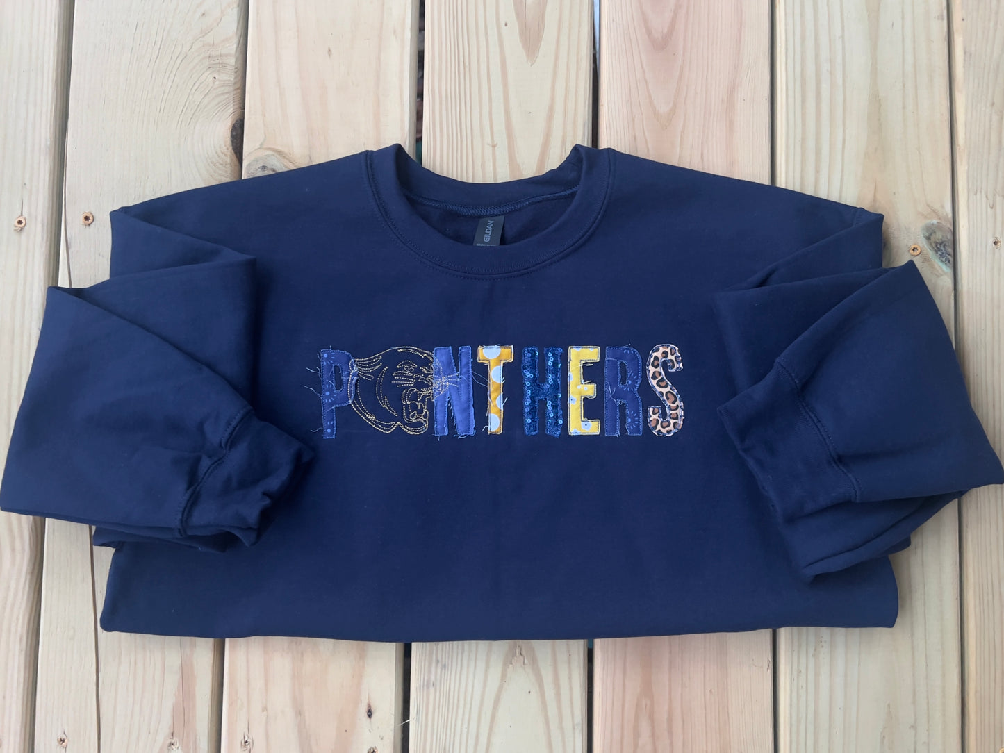 Panthers Ragged Edge Appliqué Crewneck Sweater - Preorder